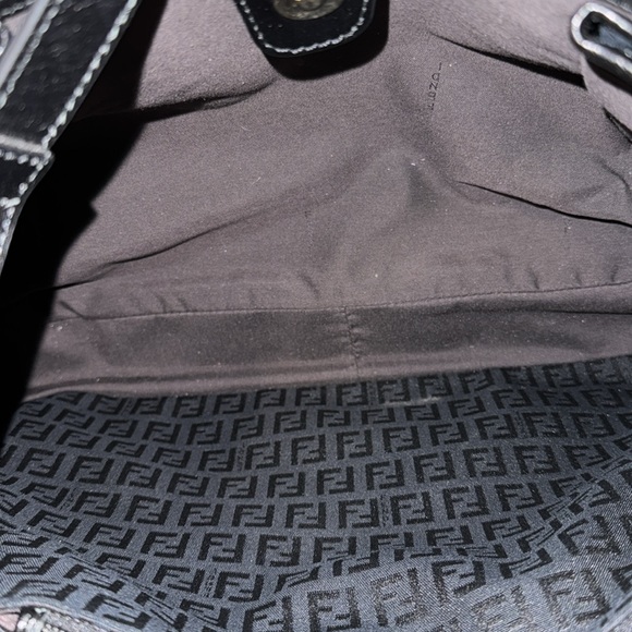 FENDI ZUCCHINO  Black Canvas Shoulder Bag with a Charm - Picture 11 of 13